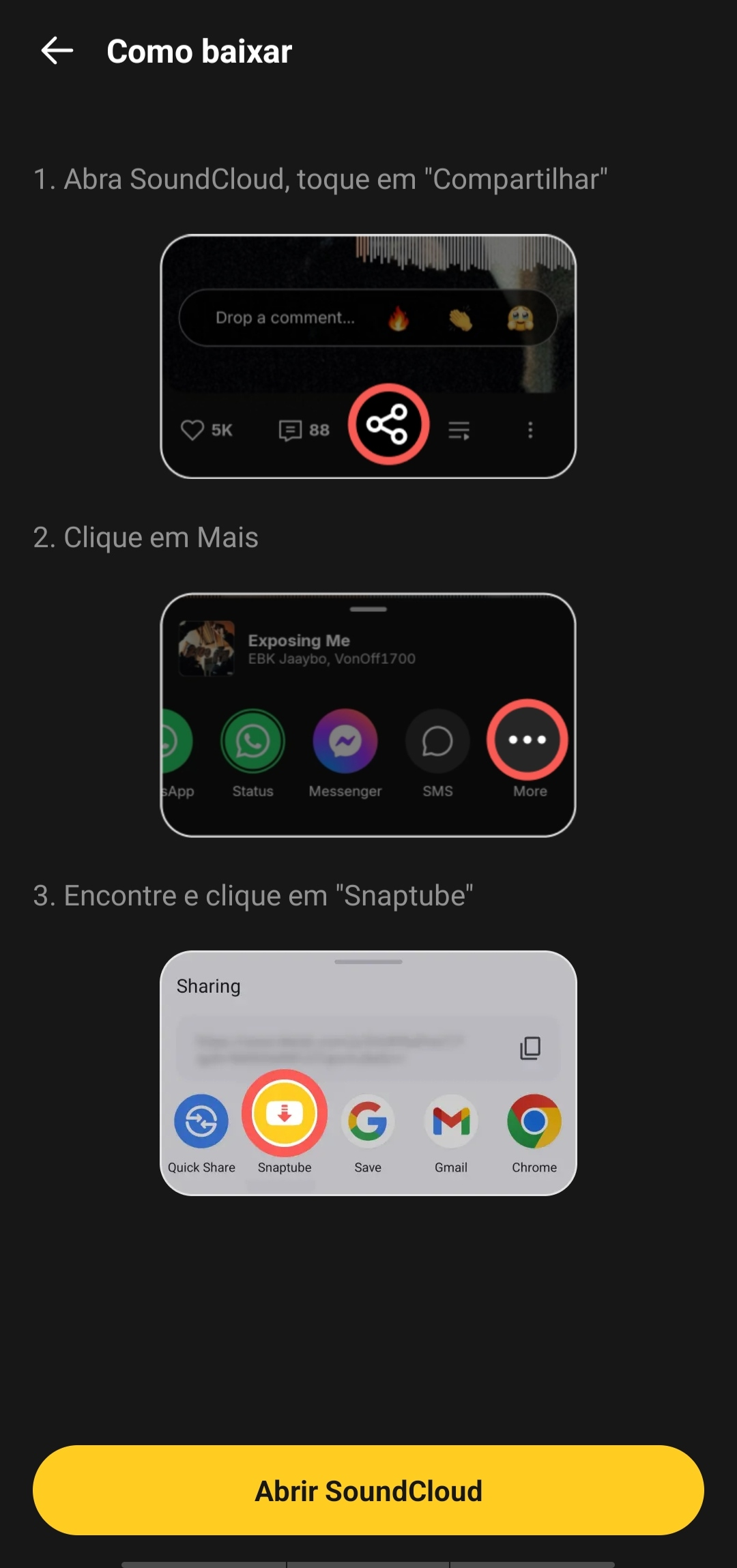Download de música do SoundCloud no Snaptube