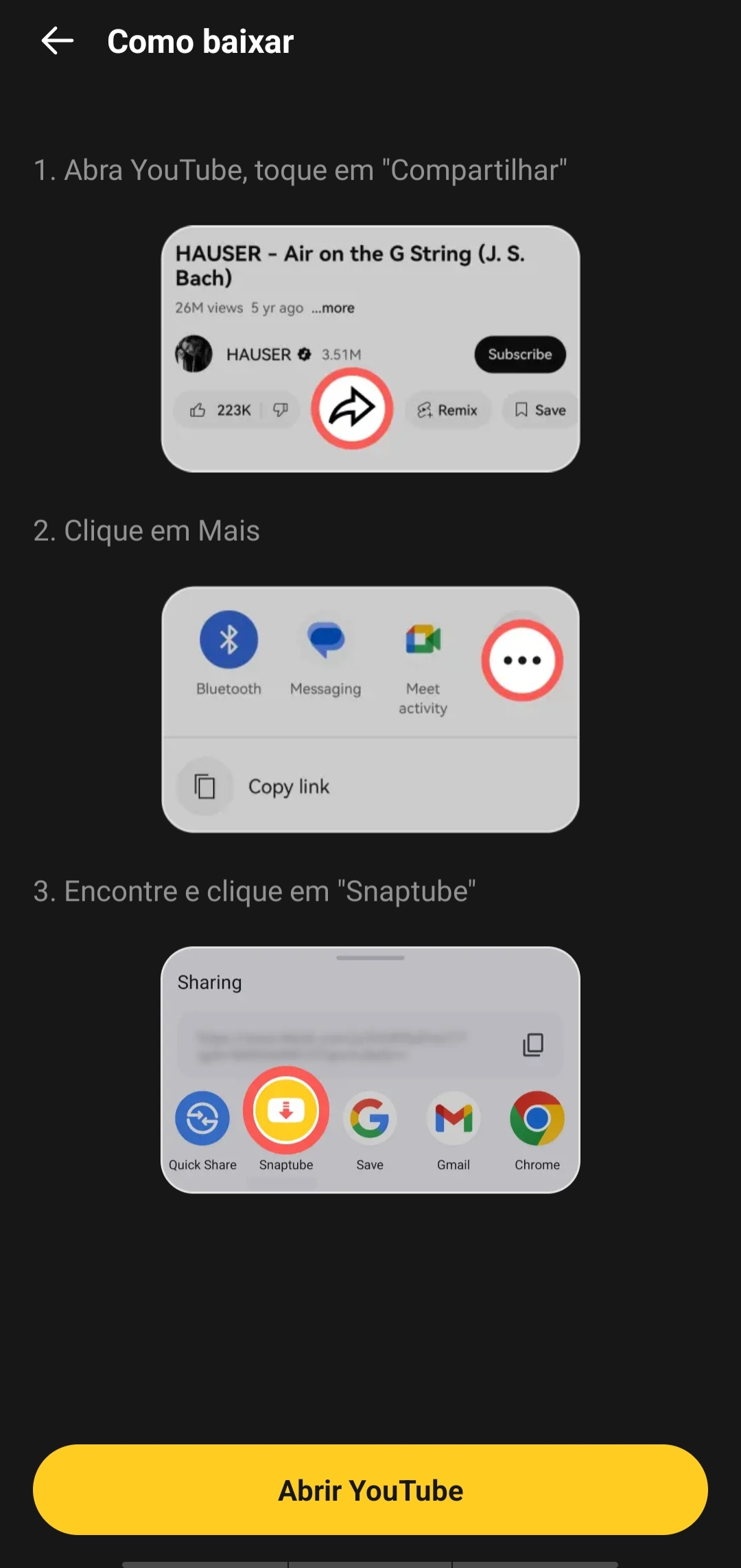 Método geral de download de vídeo no Snaptube