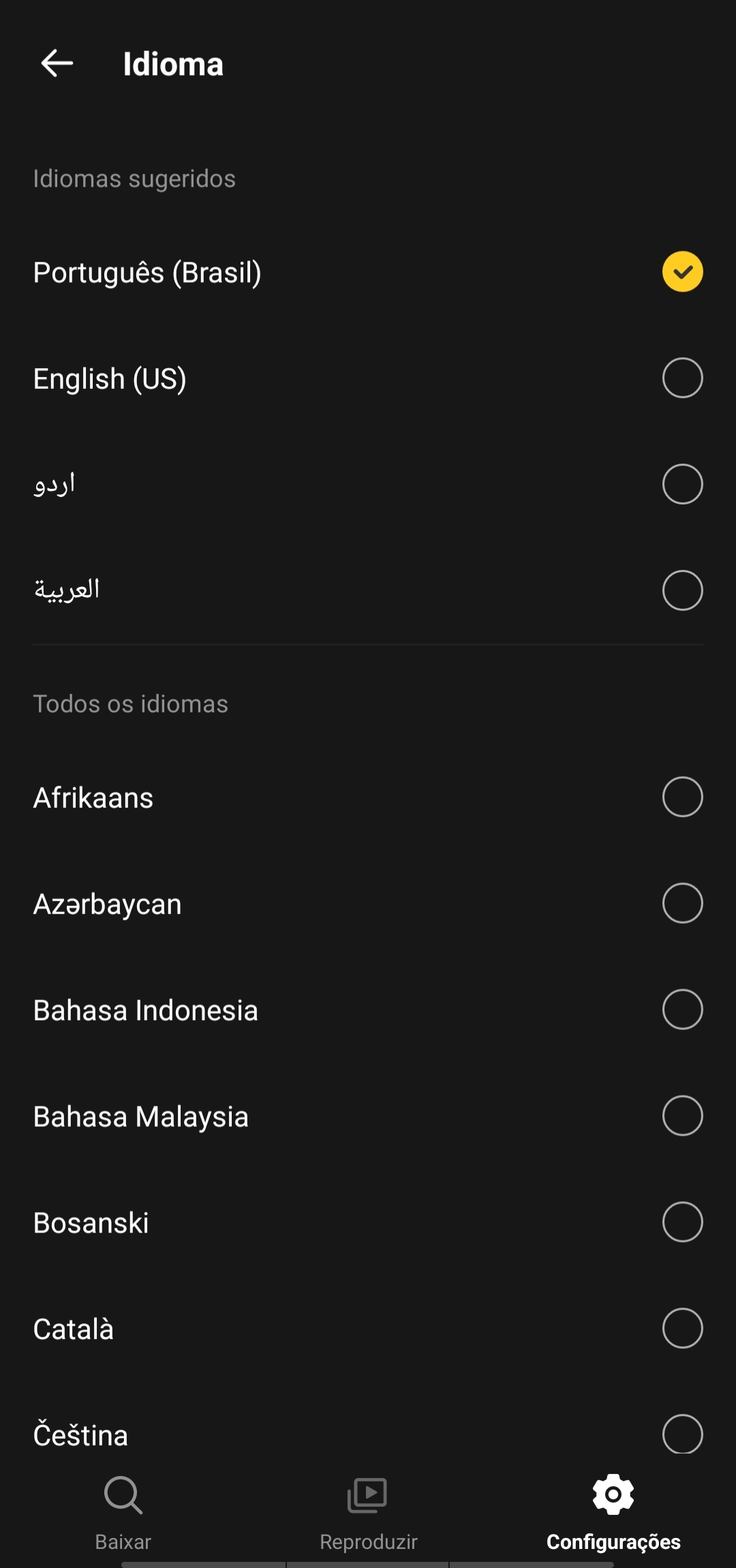 Snaptube configurado em português do Brasil